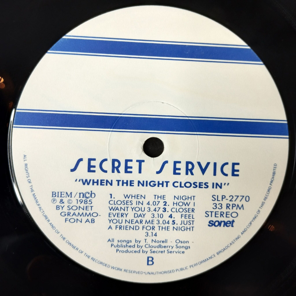 Винтажная виниловая пластинка LP Secret Service When The Night Closes In (Sweden 1985)