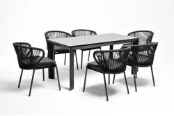 "Венето" обеденная группа на 6 персон со стульями "Милан", каркас темно-серый, роуп темно-серый