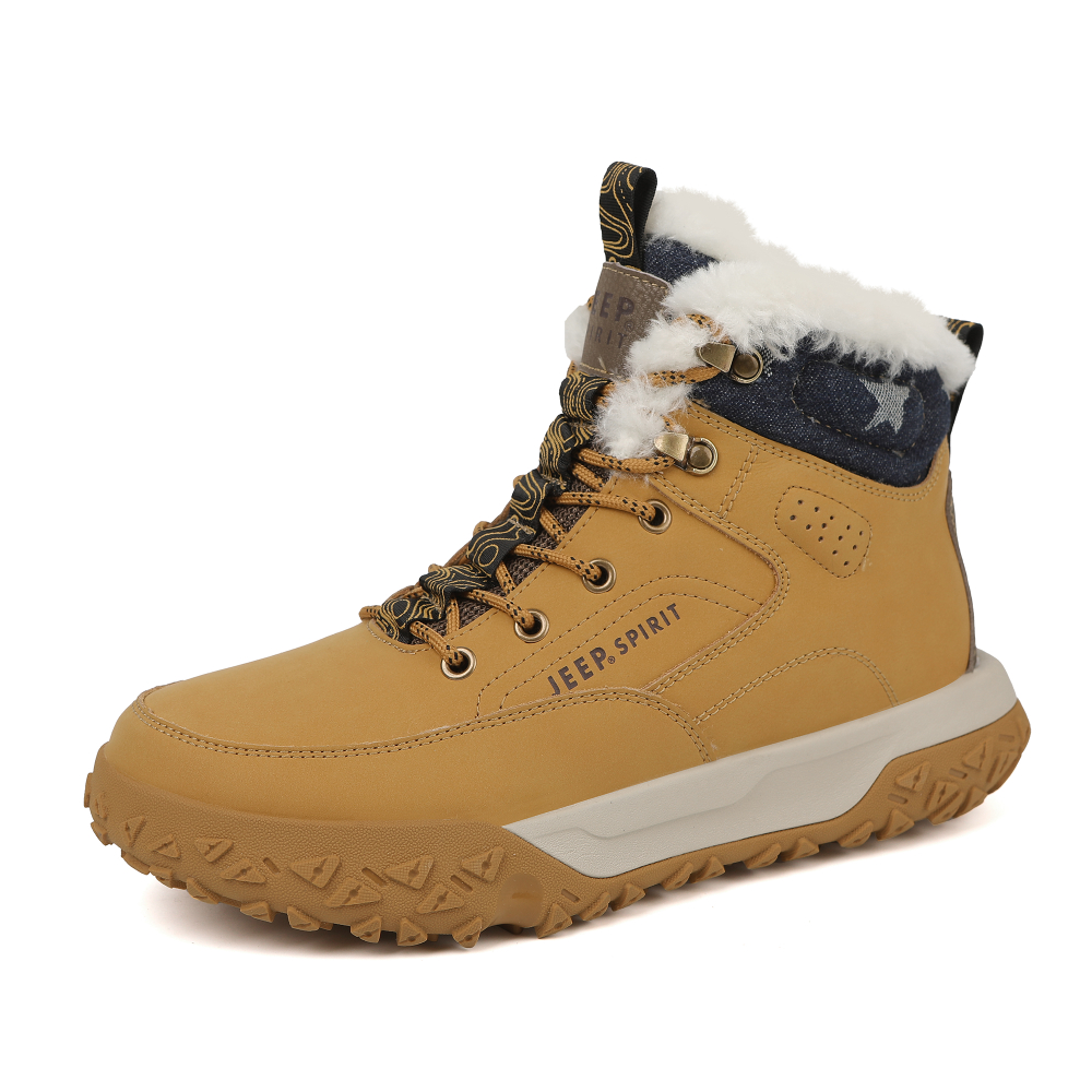 JEEP SPIRIT Yellow Boots Thermal Abrasion Resistant Height Increasing Short Combat Boots Men"s Sunrise Yellow