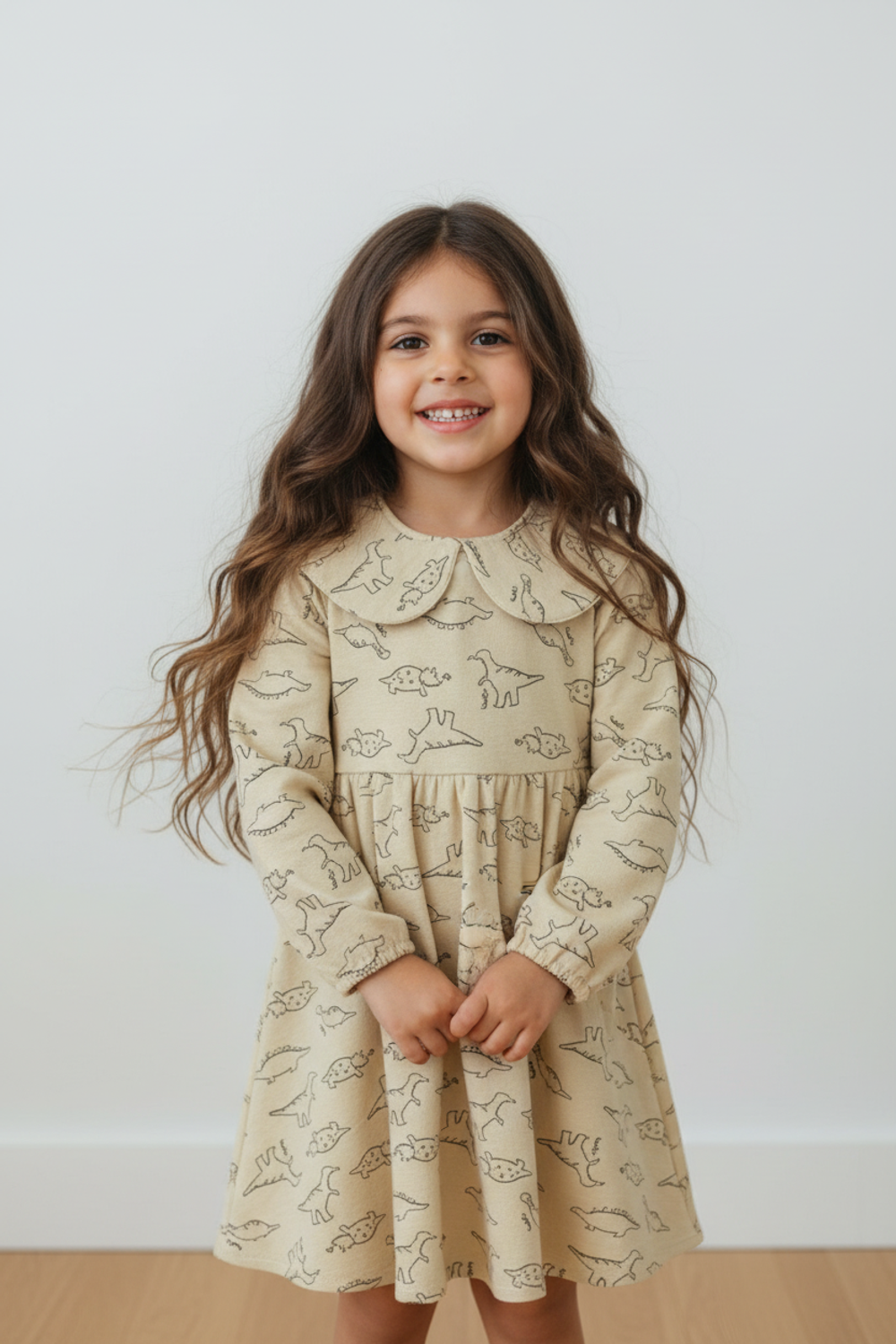3120-128 Платье фланель (бежевые дракончики)