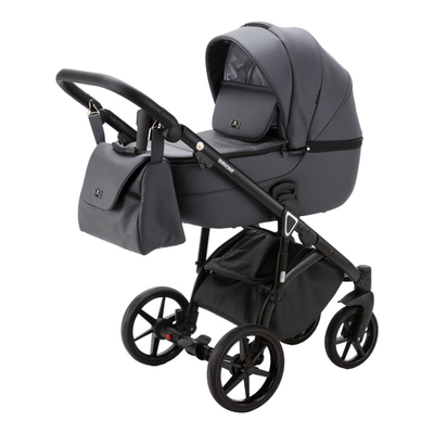 Детская универсальная коляска Adamex BIBIONE Deluxe SA-5 (3в1) - Тёмно-серая эко-кожа