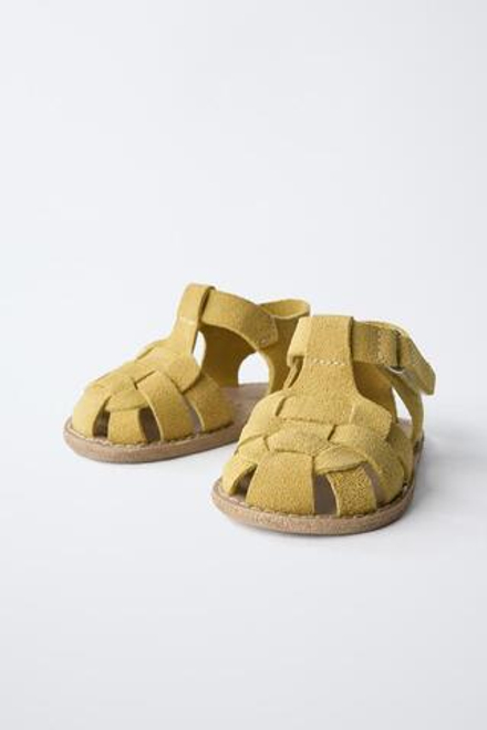 ZARA КОЖАНЫЕ САНДАЛИИ, ГОРЧИЧНЫЙ