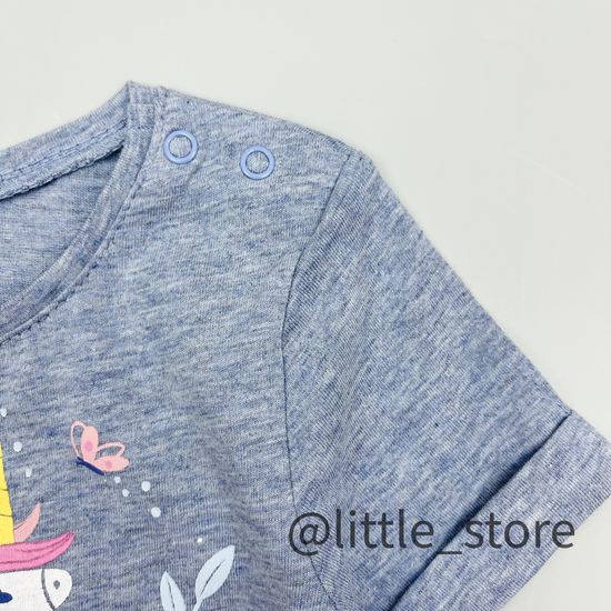 Футболка "Единороги в цветах" хлопковая, Серо-голубая