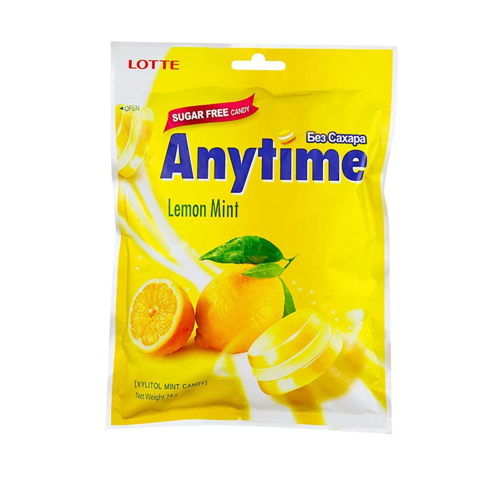 Леденцы Lotte Anytime Лимон и мята без сахара 60 г