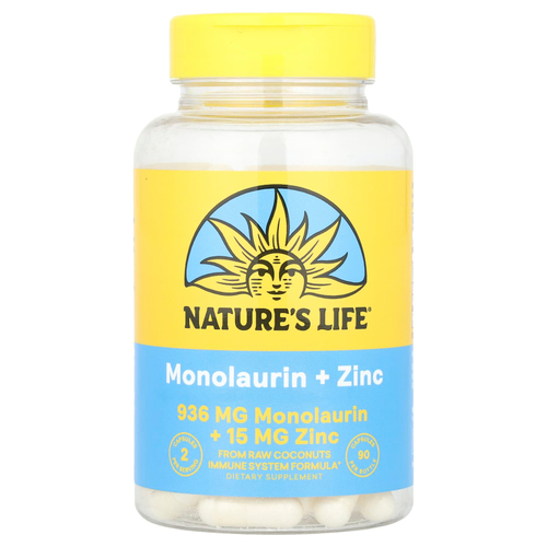 Nature's Life, монолаурин и цинк, 90 капсул