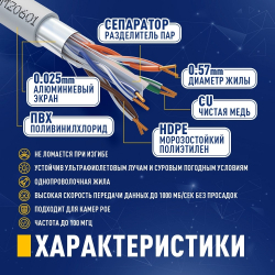 Кабель NEOMAX [NM20601] F/UTP cat.6 4 пары (305 м) 0.57 мм (23 AWG) Медь, PVC;  Fluke Tested
