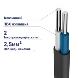 Кабель алюминиевый АВВГ-П 2х2,5, 100 метров, ГОСТ (6,4 кг)