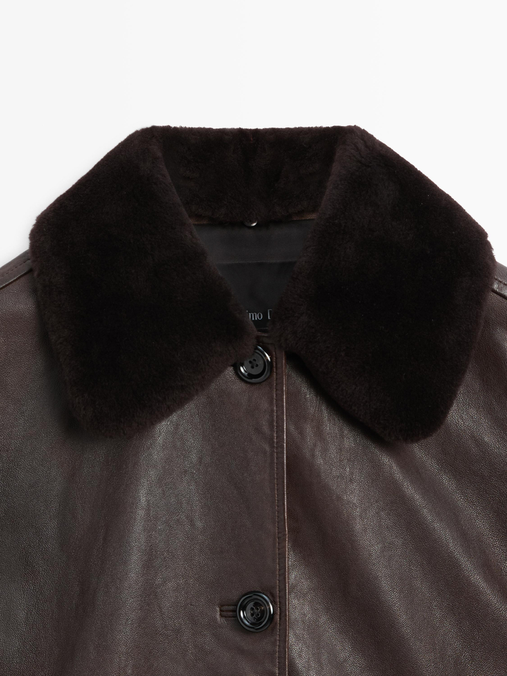 Massimo Dutti Куртка из кожи наппа с воротником из овчины, коричневый