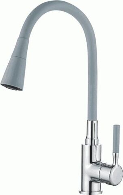 смеситель кухня LEDEME, силиконовый излив, серый+хром , L4199-9