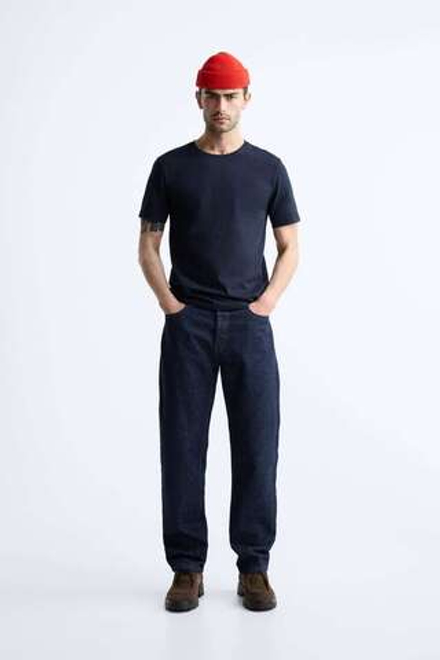 ZARA БАЗОВАЯ ФУТБОЛКА SLIM FIT, МОРСКОЙ СИНИЙ