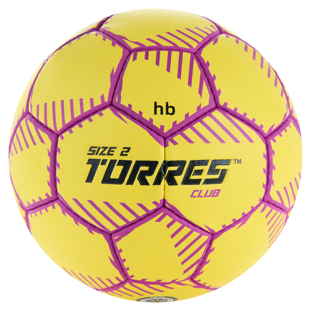 Мяч гандбольный TORRES Club, H32432, р.2, ПУ, 5 подкл. слоев, руч. сшивка, желтый