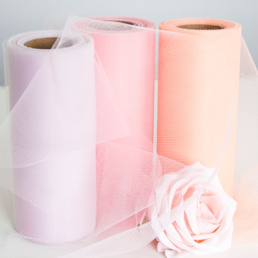 Лента (15 см*22,86 м) Фатин, Светло-розовый, 1 шт.