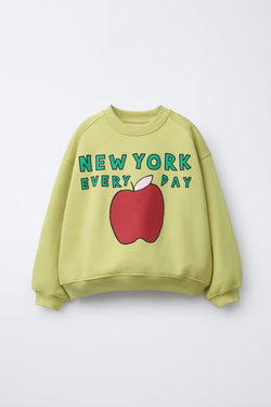 ZARA ТОЛСТОВКА С ПРИНТОМ «ЯБЛОКО», ЗЕЛЕНЫЙ