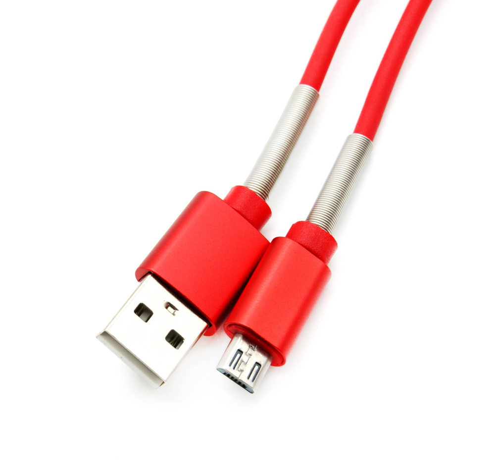 Кабель USB - Micro Spring (красный) 1м