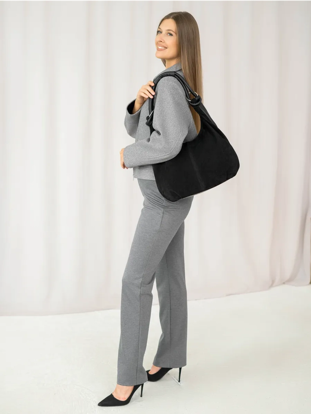 сумка большая через плечо шоппер натуральная замша