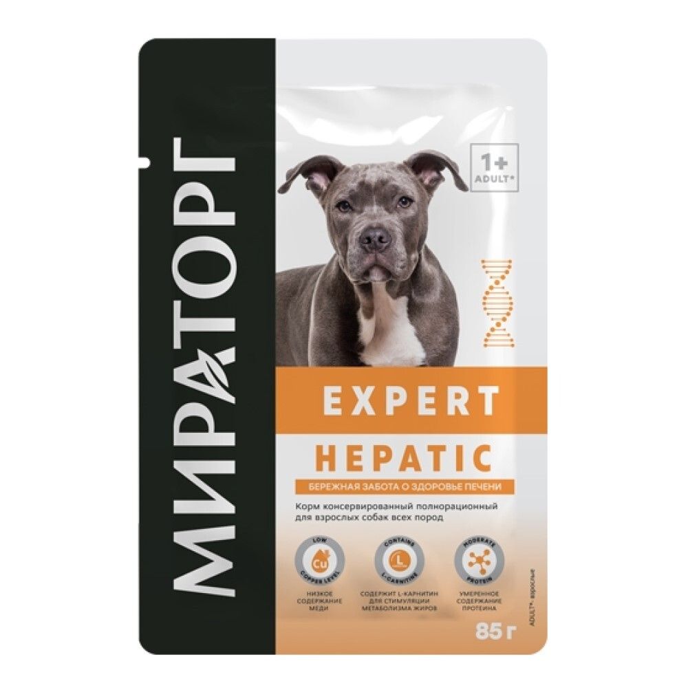 Мираторг Expert VET Hepatic 85 г - диета консервы (пакетик) для собак при заболеваниях печени