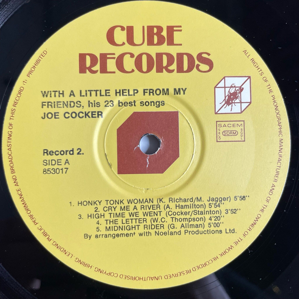 Винтажная виниловая пластинка LP Joe Cocker With A Little Help From My Friends (His 23 Best Songs) (France 1976)