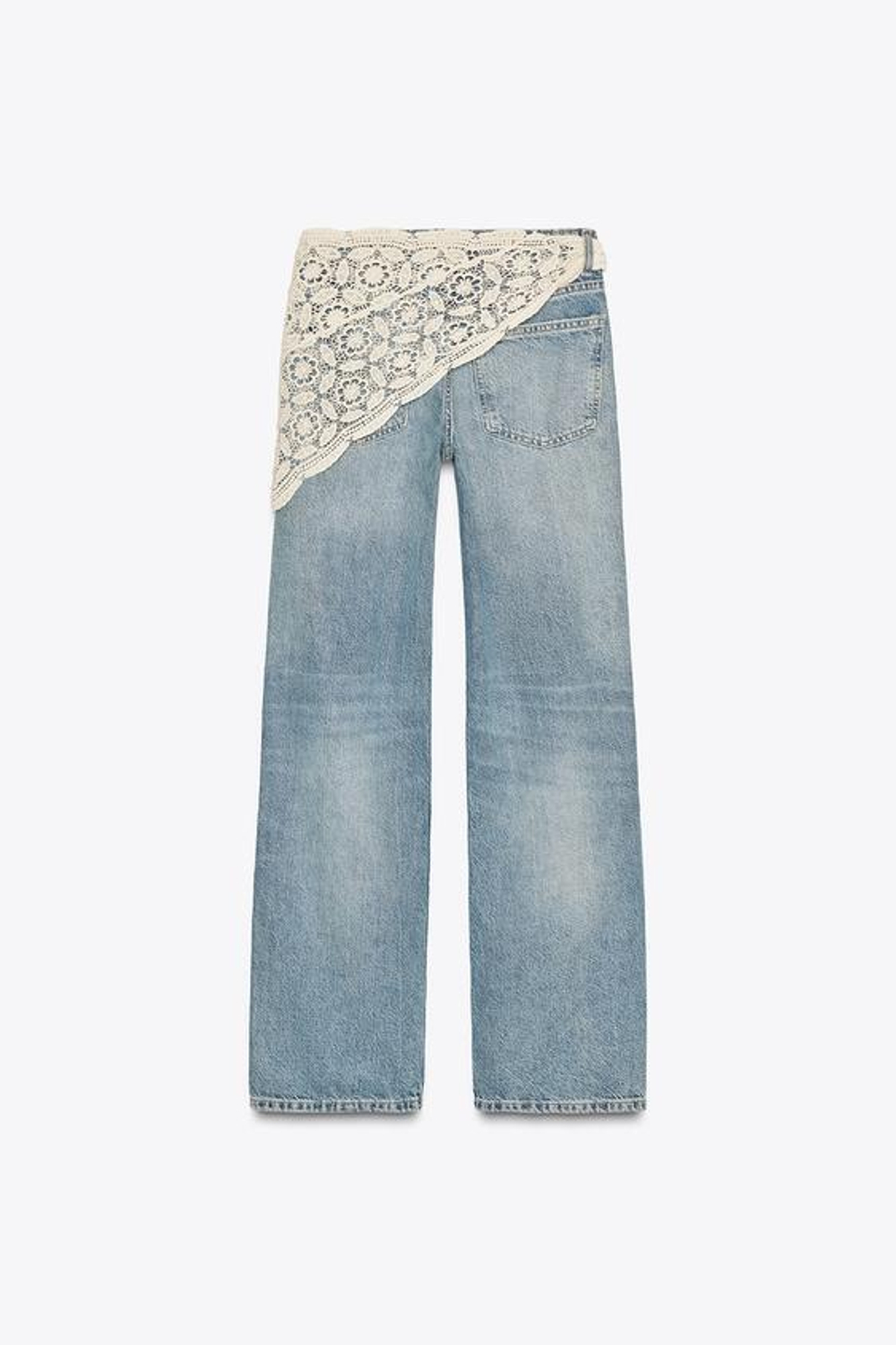 ZARA ДЖИНСЫ TRF WIDE-LEG СО СРЕДНЕЙ ПОСАДКОЙ И ВЯЗАНОЙ ДЕТАЛЬЮ, СИНИЙ