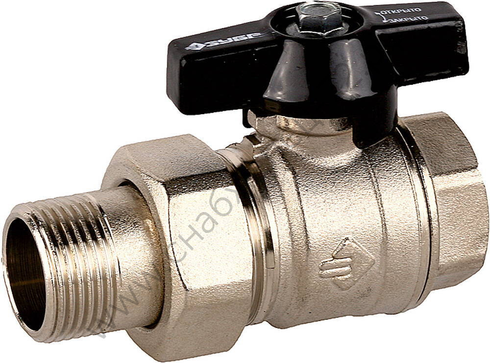 ЗУБР d 3/4″, ручка ″бабочка″,″мама-папа″, Полнопроходной шаровой кран с накидной гайкой (4-51327-C-3/4)