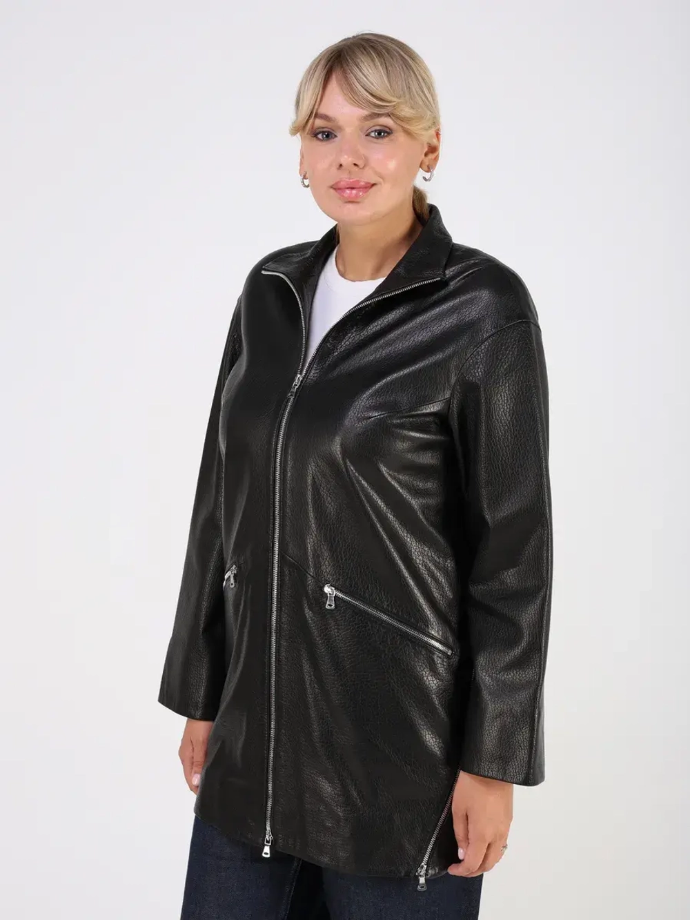 Кожаная куртка демисезонная длинная