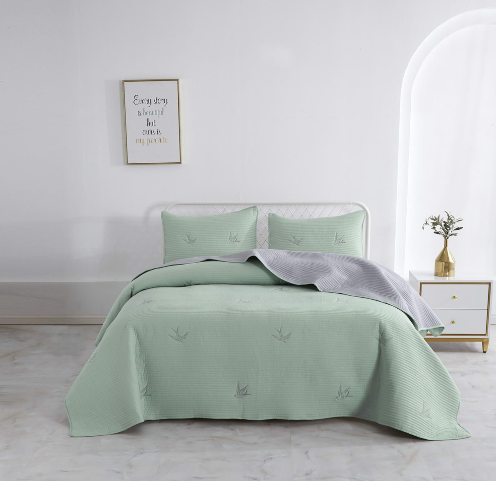 Покрывало 230x250 и 2 наволочки 50х70 Sofi De MarkO Жаклин зеленое