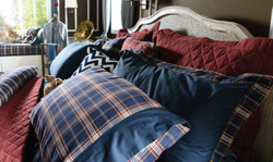 Постельное белье 2 спальное евро макси Casual Avenue Oxford Navy Tartan темно-синее детали