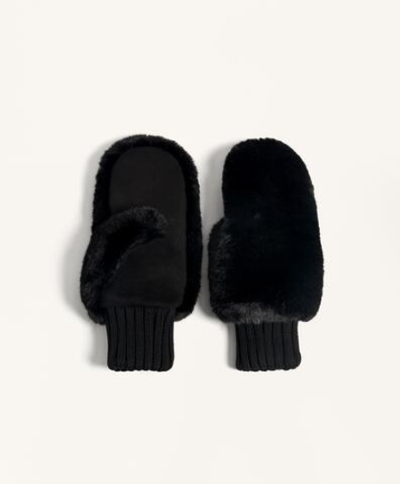 Oysho Варежки из искусственного меха с эластичными манжетами, черный