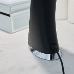 TLD-542 Black-LED-300Lm-5000K-Dimmer Светильник настольный c часами. календарем. термометром. 5W. Сенсорный выключатель. Черный стилизован под кожу. TM Uniel.