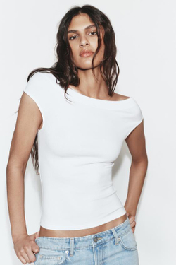 ZARA ДЖИНСЫ TRF ПРЯМОГО КРОЯ С НИЗКОЙ ПОСАДКОЙ И БЛЕСТКАМИ, ГОЛУБОЙ