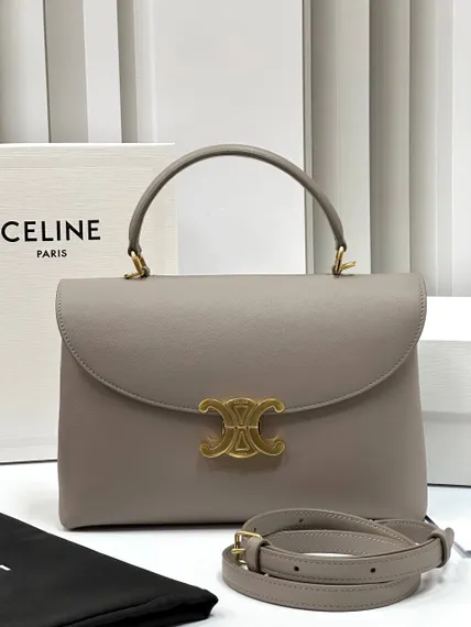 Сумки CELINE MEDIUM NINO из блестящей телячьей кожи серый