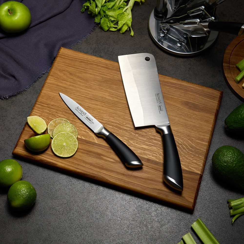 НАБОР НОЖЕЙ AGNESS НЖС НА ПЛАСТИКОВОЙ ВРАЩАЮЩЕЙСЯ ПОДСТАВКЕ 8 ПР. (КОР=6НАБОР.)