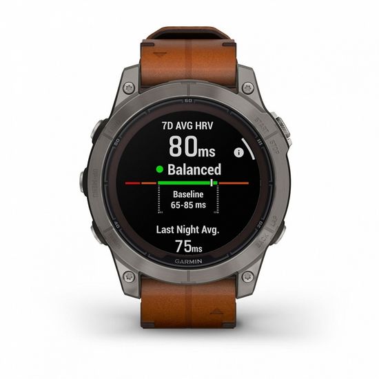 Умные часы Garmin Fenix 7 Pro Sapphire Solar титановый серый с коричневым кожаным ремешком