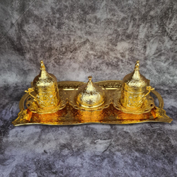 Кофейный набор "Купол" на 2 персоны с лукумницей и подносом/ACAR. Турция (золотистый)