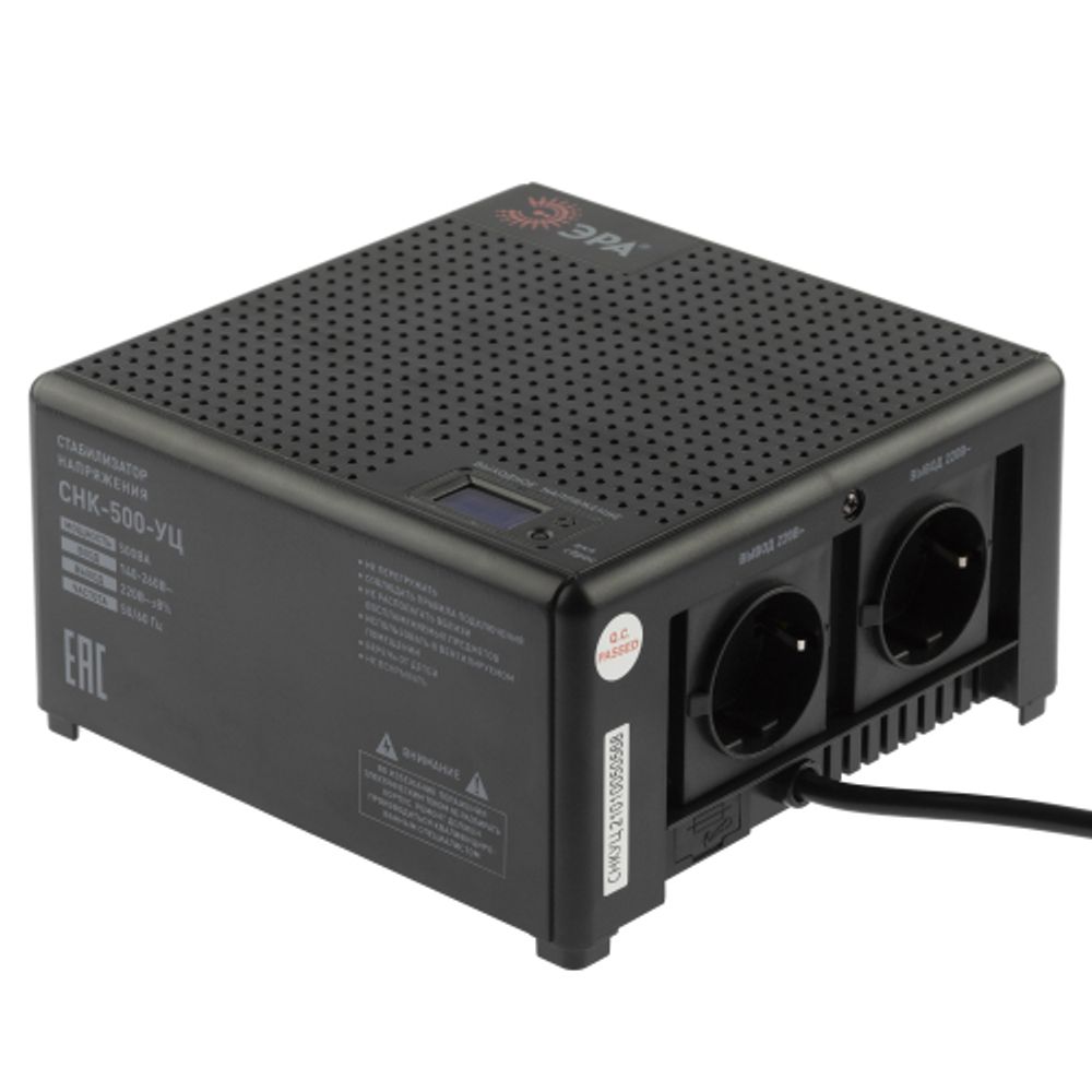 Стабилизатор напряжения ЭРА CНК-500-УЦ компактный универсальный, 140-260В/220В, 500ВА
