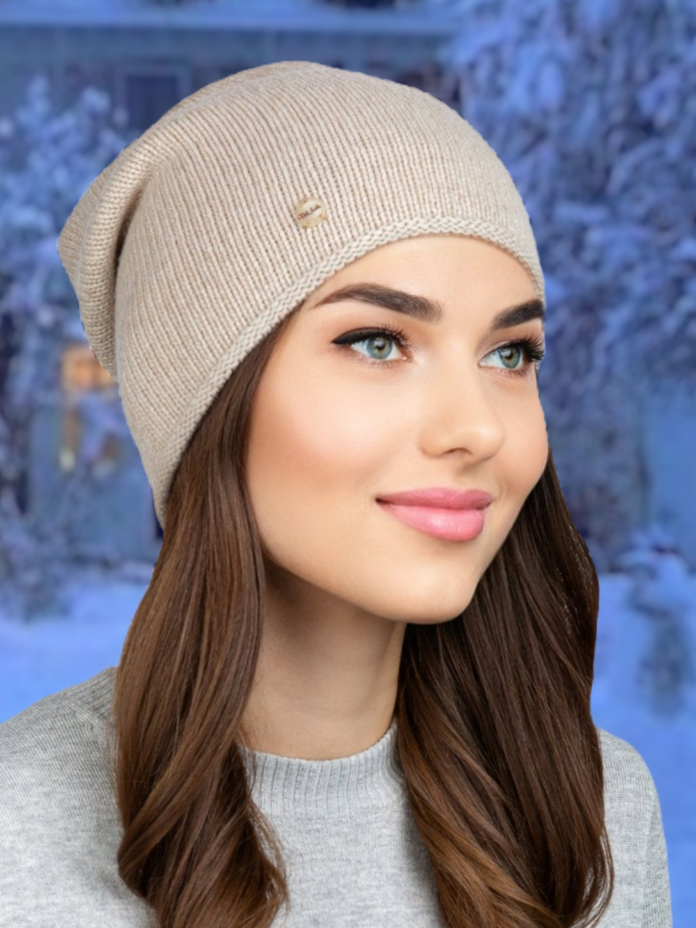 Шапка LACE удлиненная одинарная,с руликом с содержанием кашемира