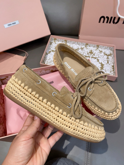 Miu Miu Suede and Raffia Boat Shoes (3 colors)