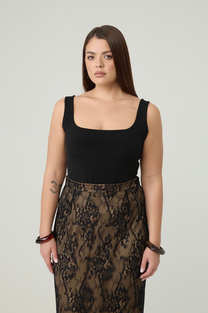 Майка с вырезом каре, черный