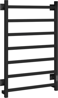 Полотенцесушитель электрический EWRIKA Пенелопа КВ7 80x55 см, подключение справа, слева, скрытое подключение справа, матовый черный, лесенка, из стали