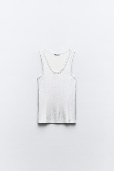ZARA ТОП В РУБЧИК С МЕТАЛЛИЗИРОВАННОЙ ОТДЕЛКОЙ,  СЕРЕБРИСТЫЙ