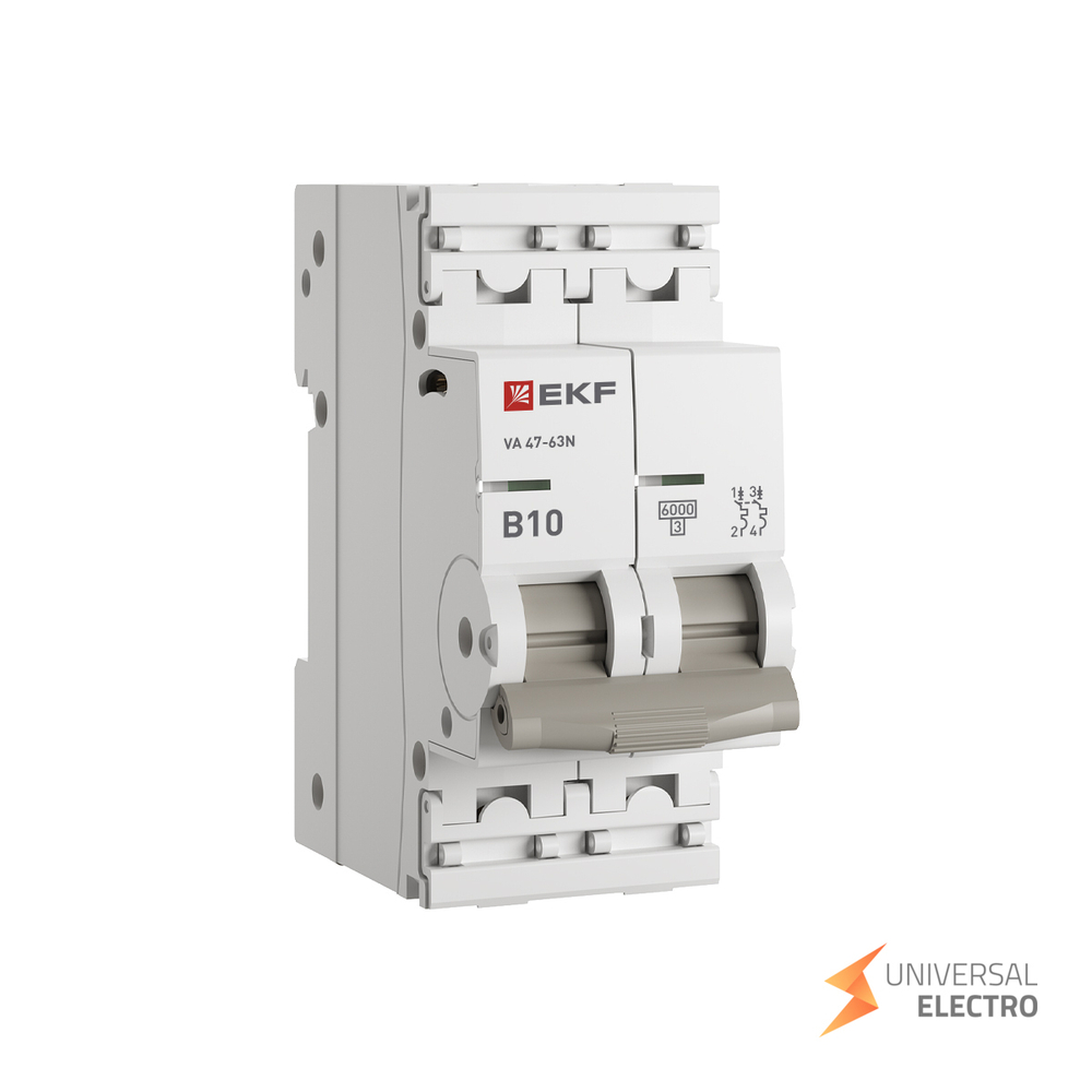 Автоматический выключатель 2P 10А (B) 6кА ВА 47-63N EKF PROxima