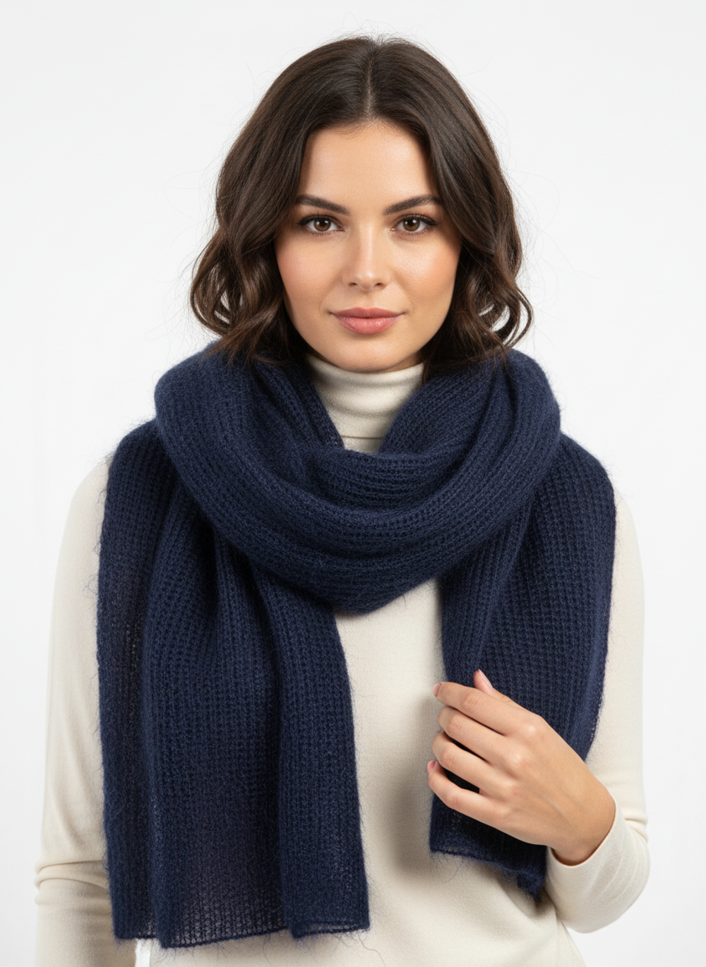 Шарф из кид мохера на шелке, темный сапфир