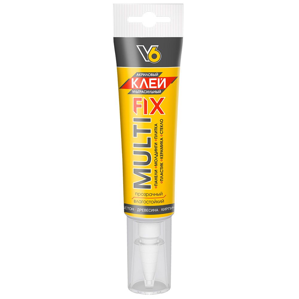 Клей «V6» MULTI FIX, акриловый ультрасильный, прозрачный, 100 г., (12шт/уп)