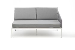 "Канны" левый модуль плетеный из роупа, каркас алюминий светло-серый (RAL7035) шагрень, роуп серый круглый, ткань серая 017