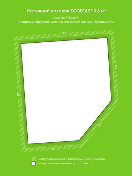 Матовый натяжной потолок 3.6 м2