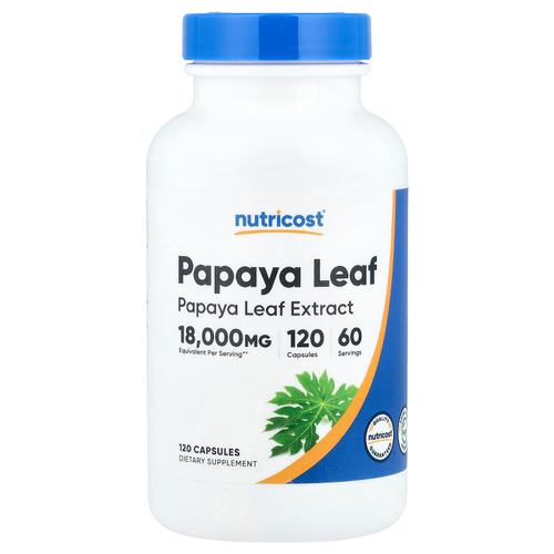 Nutricost, лист папайи, 120 капсул (600 мг в 1 капсуле)