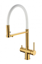 Смеситель для кухни Grocenberg GB4095 с гибким изливом золотой брашированный