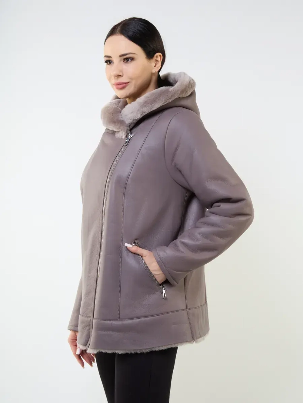 Дубленка зимняя натуральная с капюшоном авиатор пилот