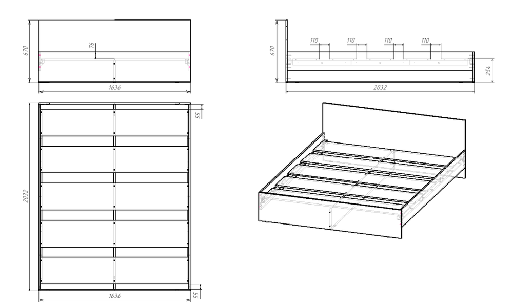 АЙРИ Кровать КР-002 (1,6 х 2,0 м) Корпус - Кашемир 2,75