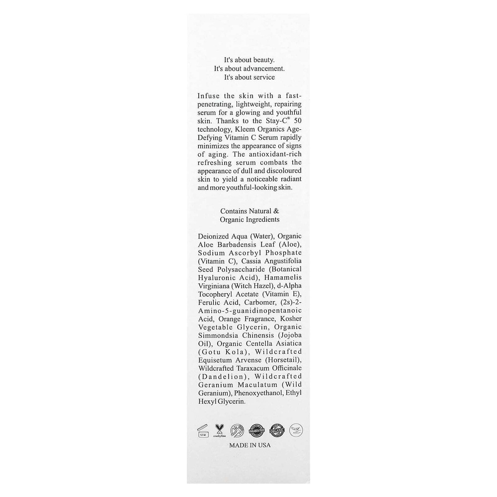 Kleem Organics, Jeunesse, профессиональная антивозрастная сыворотка с витамином C, 50 мл (1,7 жидк. унции)