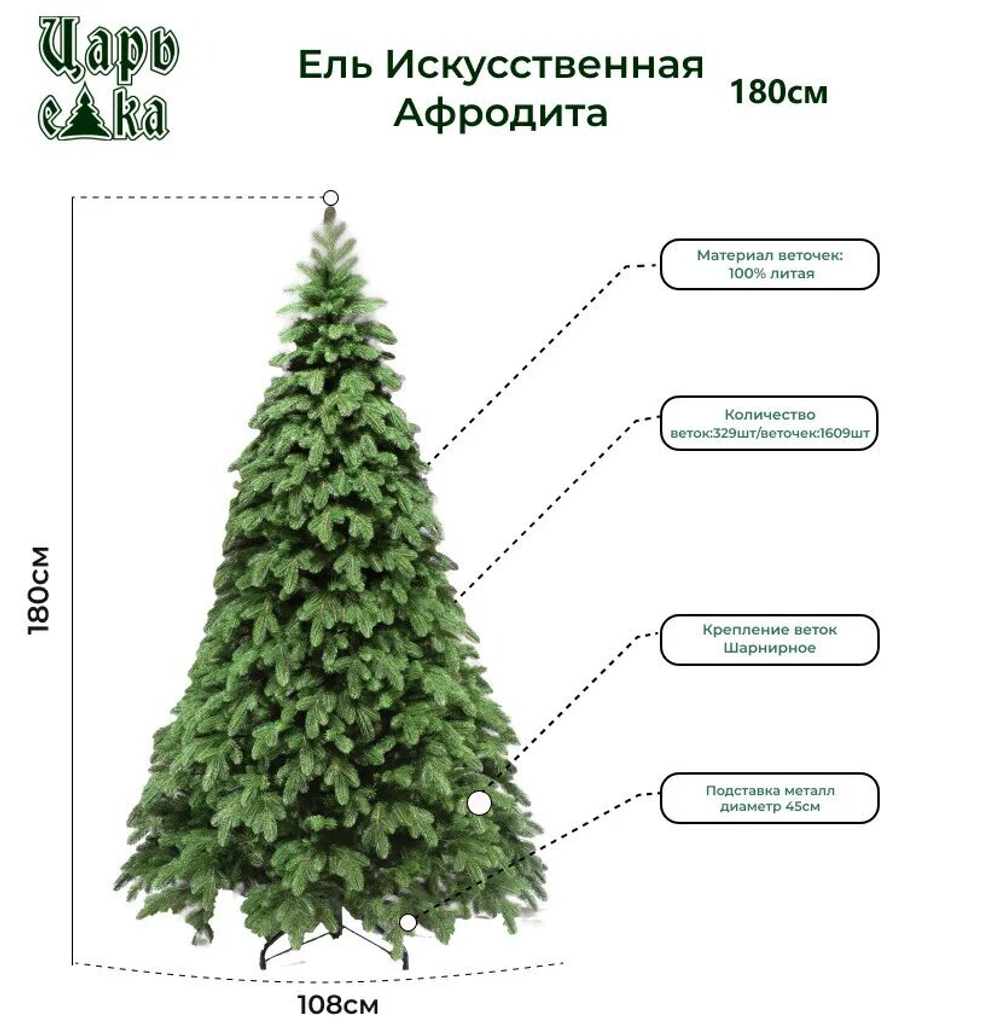 Искусственная новогодняя елка Царь Елка Афродита, литая, 180 см